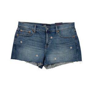 GAP Womens Blue Classic Cut Off Mid Rise Embroidered Raw Hem Denim Short Sz 30